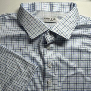 Collars & Co Golf Polo Shirt Men's Blue White Check L Large Relaxed NWOT